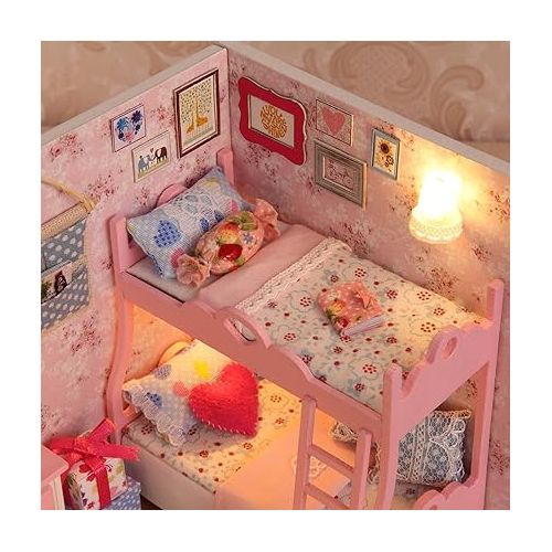  Ogrmar Wooden Dollhouse Miniatures DIY House Kit with Cover and Led Light-Blossom Age