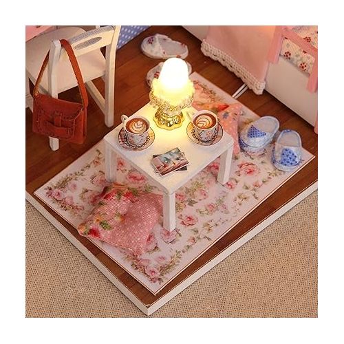  Ogrmar Wooden Dollhouse Miniatures DIY House Kit with Cover and Led Light-Blossom Age