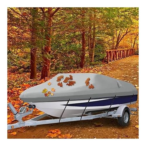  Ogrmar Heavy Duty Trailerable Waterproof Boat Cover with 2 Air Vent Marine Grade Polyester Boat Cover Fits V-Hull,Fishing Boat,Tri-Hull, Bass Boats,Pro-Style Cover (17-19ft, Grey)