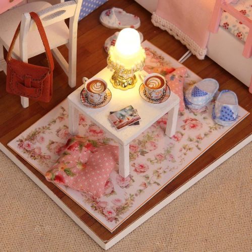 Ogrmar Wooden Dollhouse Miniatures DIY House Kit with Cover and Led Light-Blossom Age