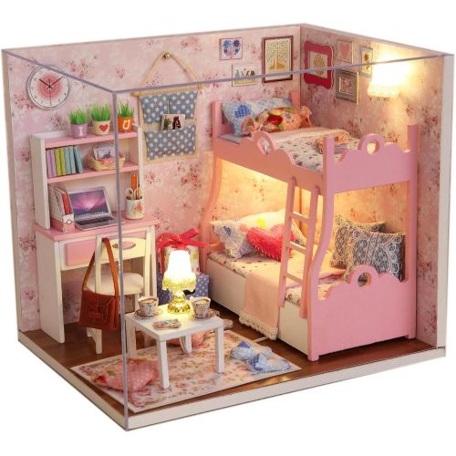  Ogrmar Wooden Dollhouse Miniatures DIY House Kit with Cover and Led Light-Blossom Age