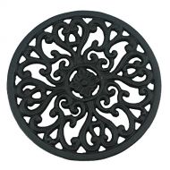 Ogrmar 6.6 Diameter Decorative Cast Iron Round Trivet with Vintage Pattern for Rustic Kitchen Or Dining Table with Rubber Pegs (6.6, Brownish black)