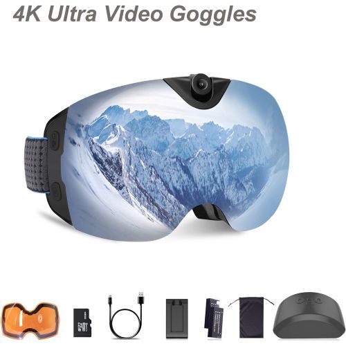 [아마존 핫딜] OhO sunshine Ski Goggles, 4K 24MP Adjusted Action Camera, Anti-Fog Snowboard Goggles with UV400 Protection Dual Ski Lens, Low Temperature Working Battery (S6 Model)