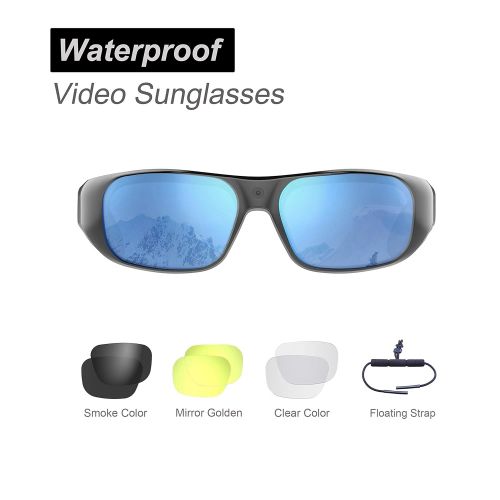  OhO sunshine Waterproof Video Sunglasses,64GB Ultra 1080P HD Outdoor Sports Action Camera and 4 Sets Polarized UV400 Protection Safety Lenses,Unisex Sport Design