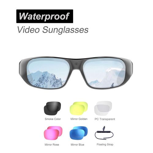  OhO sunshine Waterproof Video Sunglasses,128GB Ultra 1080P Full HD Outdoor Sports Action Camera and 6 Sets Polarized UV400 Protection Safety Lenses,Unisex Sport Design