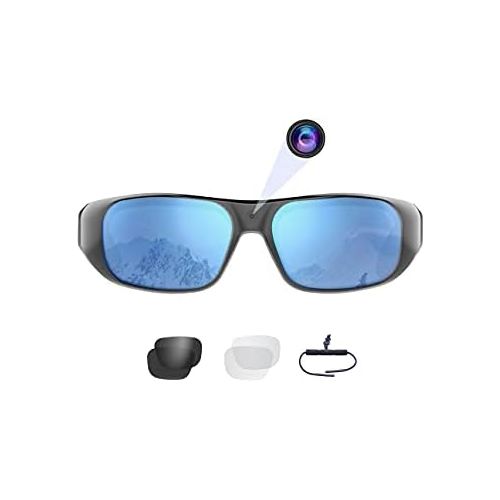  OhO sunshine Waterproof Video Sunglasses,64GB Ultra 1080P HD Outdoor Sports Action Camera and 3 Sets Polarized UV400 Protection Safety Lenses,Unisex Sport Design