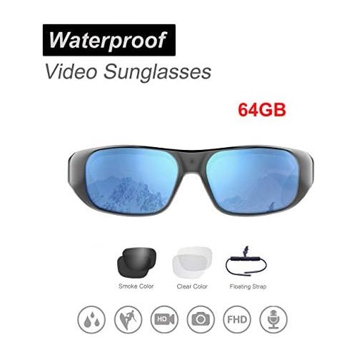  OhO sunshine Waterproof Video Sunglasses,64GB Ultra 1080P HD Outdoor Sports Action Camera and 3 Sets Polarized UV400 Protection Safety Lenses,Unisex Sport Design