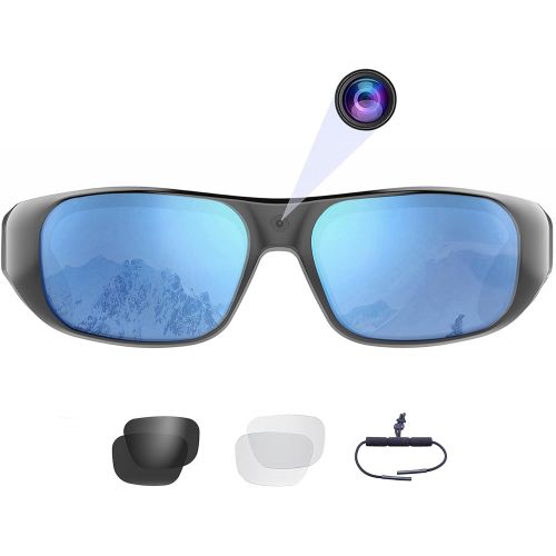  OhO sunshine Waterproof Video Sunglasses,64GB Ultra 1080P HD Outdoor Sports Action Camera and 3 Sets Polarized UV400 Protection Safety Lenses,Unisex Sport Design