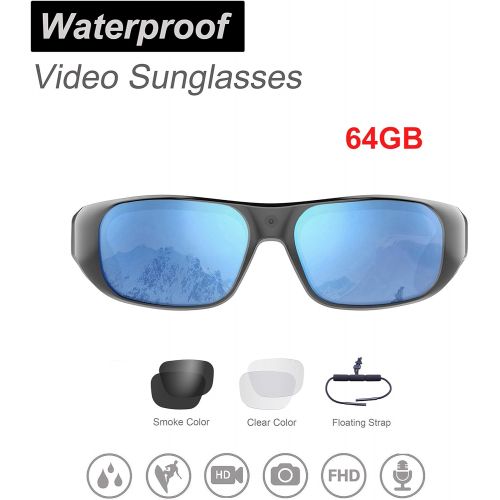  [아마존베스트]OhO sunshine Waterproof Video Sunglasses,64GB Ultra 1080P HD Outdoor Sports Action Camera and 4 Sets Polarized UV400 Protection Safety Lenses,Unisex Sport Design
