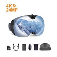 OhO sunshine OhO 4K WiFi Ultra HD Action Camera Ski Goggles with 24MP and 140 Degree Adjusted Camera Angle Up and Down, Low Temperature Working Battery, Anti Fog and UV400 Protection Ski Lens w