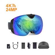 OhO sunshine OhO 4K WiFi Ultra HD Action Camera Ski Goggles with 24MP and 140 Degree Adjusted Camera Angle Up and Down, Low Temperature Working Battery, Anti Fog and UV400 Protection Ski Lens w