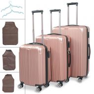 Ohana 3 Pcs Luggage Set Trolley Spinner Lightweight Durable Suitcase Hardshell W/3 Covers & 2 Coat Hangers (Black- 3 pcs) (Rose gold # 3)