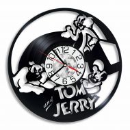 OhoArtGiftShop Vinyl Clock Tom and Jerry Wall Art Handmade Home Decor, Tom and Jerry Original Gift Present For Everyone Vintage Room Decoration Accessory