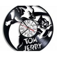 OhoArtGiftShop Tom and Jerry Wall Vinyl Clock Handmade Nursery Decor, Tom and Jerry Original Gift Present Vintage Wall Home Room Decoration Accessory
