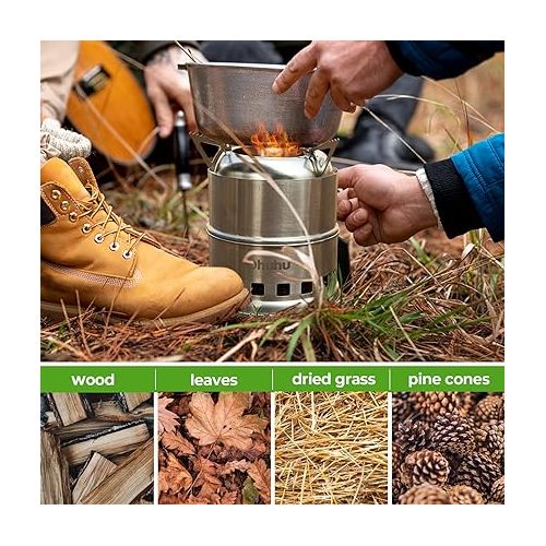  Camp Stove, Ohuhu Camping Stove Wood Burning Stove Stainless Steel Mini Portable Backpacking Survival Stoves for Picnic BBQ Camping Hiking Cooking Emergency with Grill Grid Carry Bag