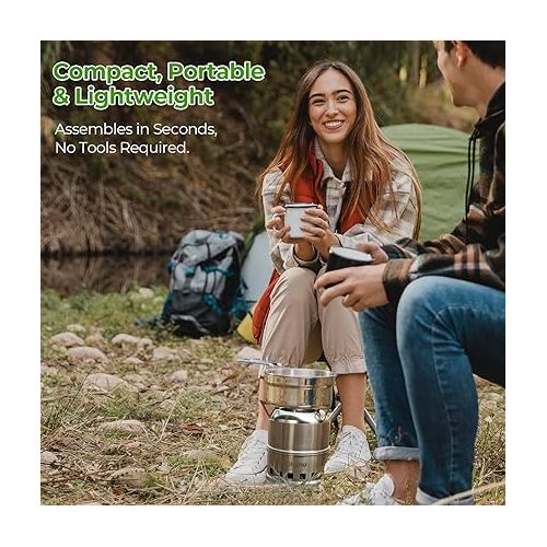  Camp Stove, Ohuhu Camping Stove Wood Burning Stove Stainless Steel Mini Portable Backpacking Survival Stoves for Picnic BBQ Camping Hiking Cooking Emergency with Grill Grid Carry Bag