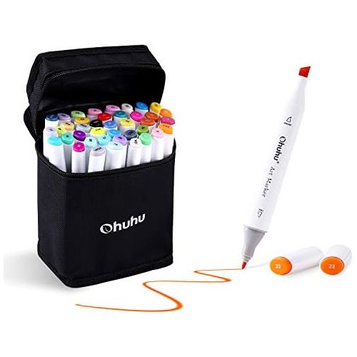  [아마존베스트]Ohuhu 40-color Alcohol Marker, Dual Tips Permanent Art Markers for Kids, Highlighter Pen Sketch Markers for Drawing Sketching Adult Coloring, Alcohol-based Markers, Back to School