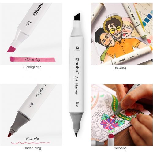  [아마존베스트]Ohuhu 40-color Alcohol Marker, Dual Tips Permanent Art Markers for Kids, Highlighter Pen Sketch Markers for Drawing Sketching Adult Coloring, Alcohol-based Markers, Back to School