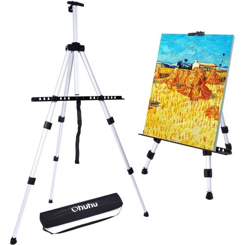  Artist Easel, Ohuhu 66 Aluminum Field Easel Stand with Bag for Table-Top/Floor, Art Easels with Adjustable Height from 21-Inch to 66-Inch Back to School Art Supplies Great Gift for