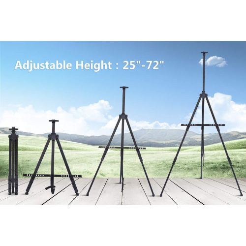  Easel Stand, Ohuhu 72 Artist Easels for Display, Aluminum Metal Tripod Field Easel with Bag for Table-Top/Floor/Flip Charts, Black Art Easels W/Adjustable Height 25-72” for Back to