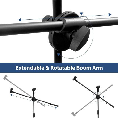  Microphone Stand, Ohuhu Tripod Mic Stand Boom with Mic Clips, Height Adjustable, Light Weight, Black