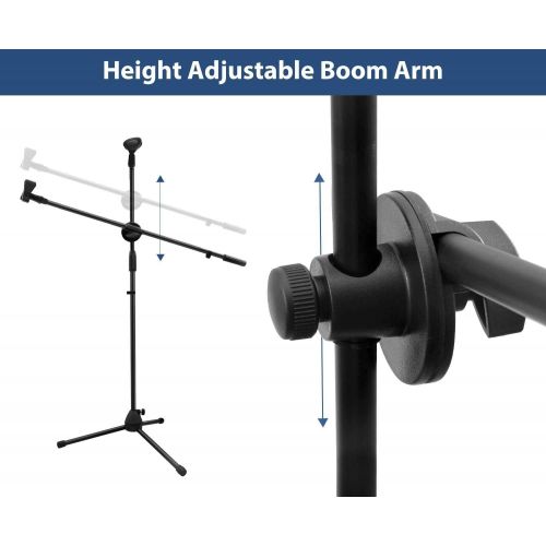  Microphone Stand, Ohuhu Tripod Mic Stand Boom with Mic Clips, Height Adjustable, Light Weight, Black