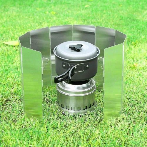  Ohuhu Camp Stove Windshield - 10 Plates Folding Camping Picnic Cooker Stove Wind Screen