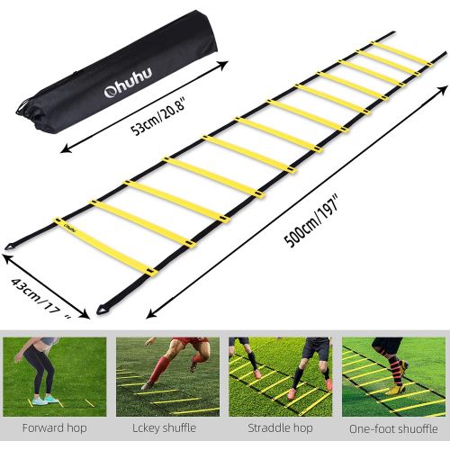  Ohuhu Agility Ladder, Speed Training Exercise Ladders for Soccer Football Boxing Footwork Sports Speed Agility Training with Carry Bag,15ft 12 Rung,Yellow/Blue