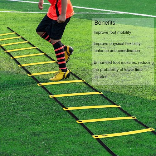  Ohuhu Agility Ladder, Speed Training Exercise Ladders for Soccer Football Boxing Footwork Sports Speed Agility Training with Carry Bag,15ft 12 Rung,Yellow/Blue