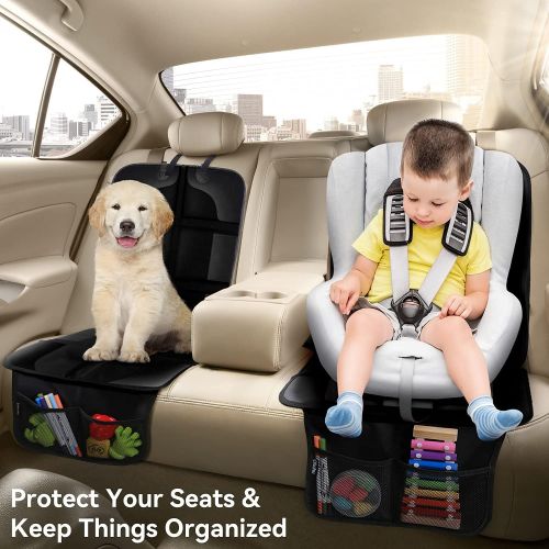  Ohuhu Car Seat Protector for Kids: 2-Pack Carseat Protectors for Baby Car Seat - Waterproof Auto Vehicles Pet Seat Cover with 2 Large Storage Pocket - Thickest Padding Backseat Pro