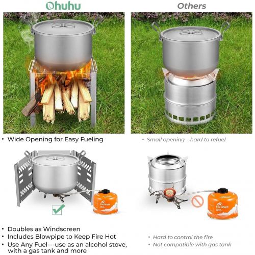  Wood Burning Camping Stoves, Ohuhu Portable Foldable Stove Stainless Steel Backpacking Stove with Adjustable Ash Catcher, Grill Grid Blowpipe Carry Bag for Camping Backpacking Hiki