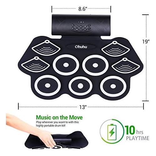  [아마존베스트]Electronic Drum Set, Ohuhu 9 Pads Portable Roll Up Midi Tabletop Drum Set with Built-in Speaker Drum Foot Pedal Drumsticks for Children and Beginners