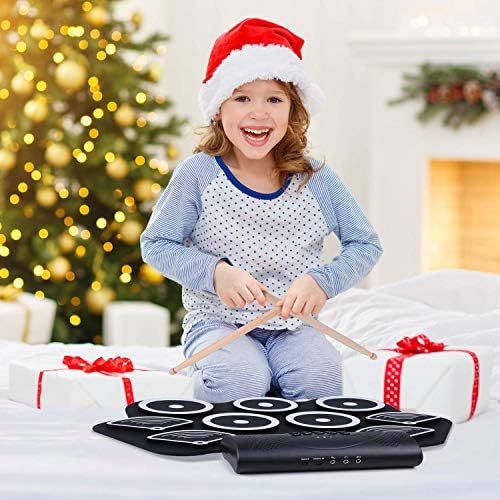  [아마존베스트]Electronic Drum Set, Ohuhu 9 Pads Portable Roll Up Midi Tabletop Drum Set with Built-in Speaker Drum Foot Pedal Drumsticks for Children and Beginners