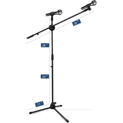  [아마존베스트]Ohuhu Dual Mic Clip Microphone Stand Collapsible Tripod Boom Stand Ultra Light for Easy Transport, Black
