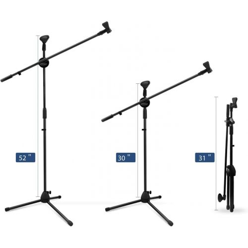  [아마존베스트]Ohuhu Dual Mic Clip Microphone Stand Collapsible Tripod Boom Stand Ultra Light for Easy Transport, Black