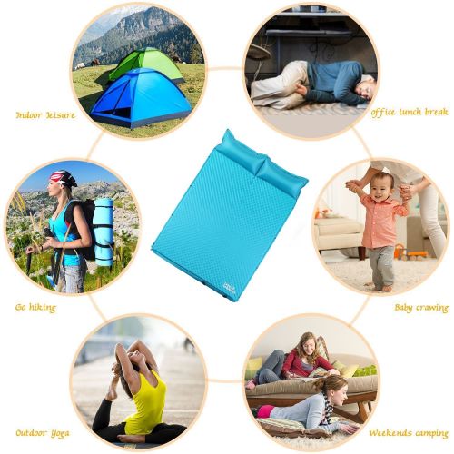  Ohuhu Camp Solutions 2 Person Self-Inflating Sleeping Pad with Pillow, Waterproof Lightweight Anti-Tear, for Outdoor Camping,Hiking,Backpacking,Travel