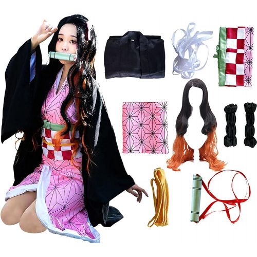  할로윈 용품Oikawa Kamado Cosplay Costume Outfit Kimono with Hairwear and Bamboo