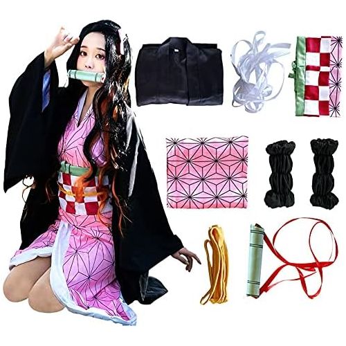  할로윈 용품Oikawa Kamado Cosplay Costume Outfit Kimono with Hairwear and Bamboo Outfit