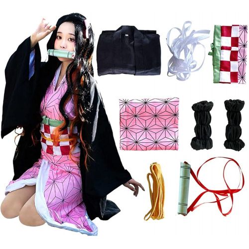  할로윈 용품Oikawa Kamado Cosplay Costume Outfit Kimono with Hairwear and Bamboo Outfit