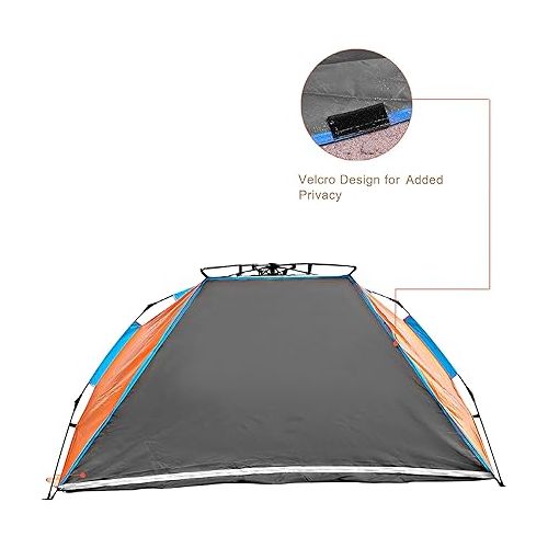  Oileus X-Large 4 Person Beach Tent Sun Shelter - Portable Sun Shade Instant Tent for Beach with Carrying Bag, Stakes, 6 Sand Pockets, Anti UV for Fishing Hiking Camping, Waterproof Windproof, Orange