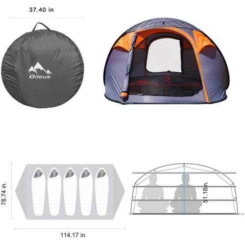  Oileus Pop Up Tent Family Camping Tents 4 Person Tent for Camping Sky-Window(45”x 25”) Instant Camping Tent 14 Reinforced Steel Stakes & Carrying 114”L 78”W 51”H