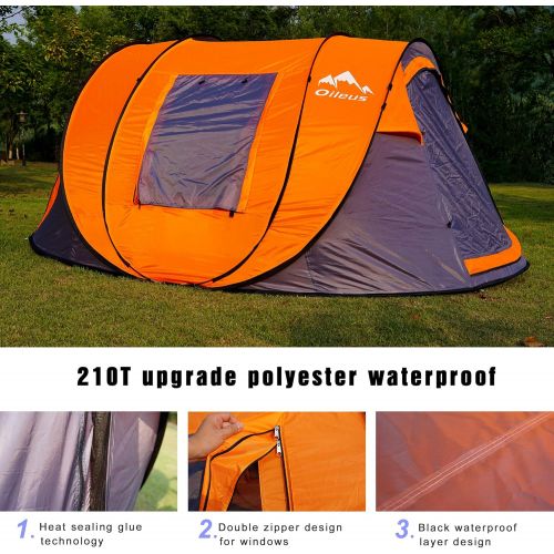  Oileus Pop Up Tent Family Camping Tents 4 Person Tent for Camping Sky-Window(45”x 25”) Instant Camping Tent 14 Reinforced Steel Stakes & Carrying 114”L 78”W 51”H