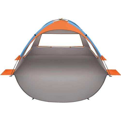  Oileus Beach Tent 2-3 Person Portable Sun Shade Shelter UV Protection, Extended Floor Ventilating Mesh Roll Up Windows Carrying Bag Stakes 6 Sand Pockets Fishing Hiking Camping,Ora