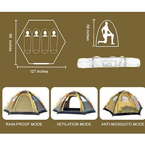  Oileus 4-5 Person Camping Tent Automatic Pop Up Instant Sun Shelter for Family Outdoor Sports Hiking Travel Beach