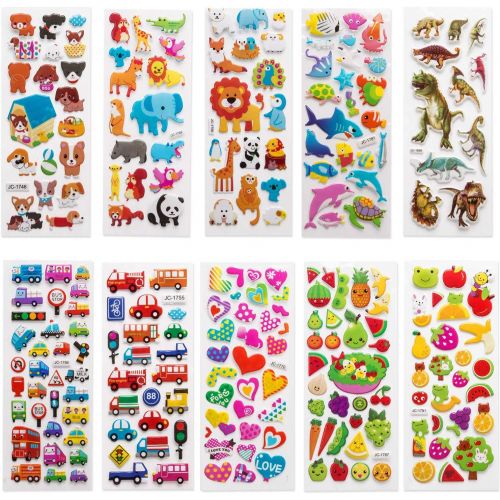  [아마존베스트]Oiuros Kid Puffy Stickers (900 +), Kids Scrapbooking, 30 Different Sheets, Including Cute Fish and Animals,Butterflies, Cars, Airplane, Letters, Numbers and More