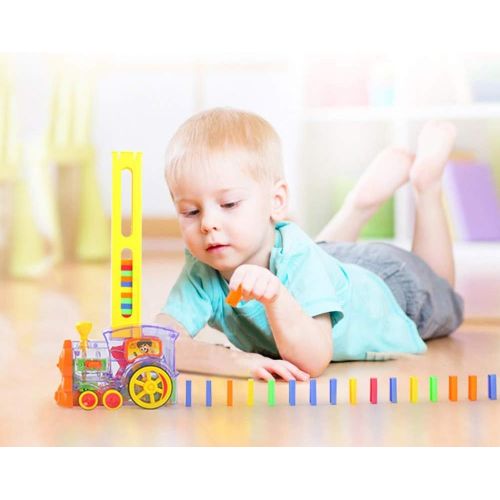  [아마존베스트]Oiuros Domino Train, Domino Blocks Set, Building and Stacking Toy Blocks Domino Set for 3-7 Year Old Toys, Boys Girls Creative Gifts for Kids