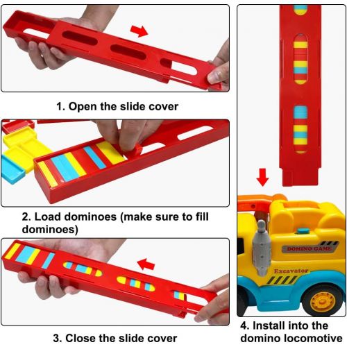  [아마존베스트]Oiuros Domino Train, Domino Blocks Set, Building and Stacking Toy Blocks Domino Set for 3-7 Year Old Toys, Boys Girls Creative Gifts for Kids