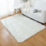 Ojia OJIA Deluxe Soft Modern Faux Sheepskin Shaggy Area Rugs Children Play Carpet for Living & Bedroom Sofa (4ft x 6ft, Ivory White)