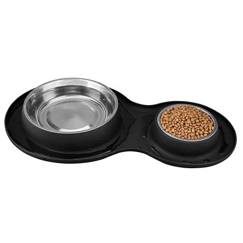  Okdeals Double Stainless Steel Pet Bowl, Non-Skid/Non-Tip Dog Cat Bowls with Silicone Mat 65 OZ Feeder Bowls Pet Dish for Feeding Dogs Cats