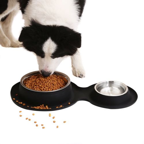  Okdeals Double Stainless Steel Pet Bowl, Non-Skid/Non-Tip Dog Cat Bowls with Silicone Mat 65 OZ Feeder Bowls Pet Dish for Feeding Dogs Cats